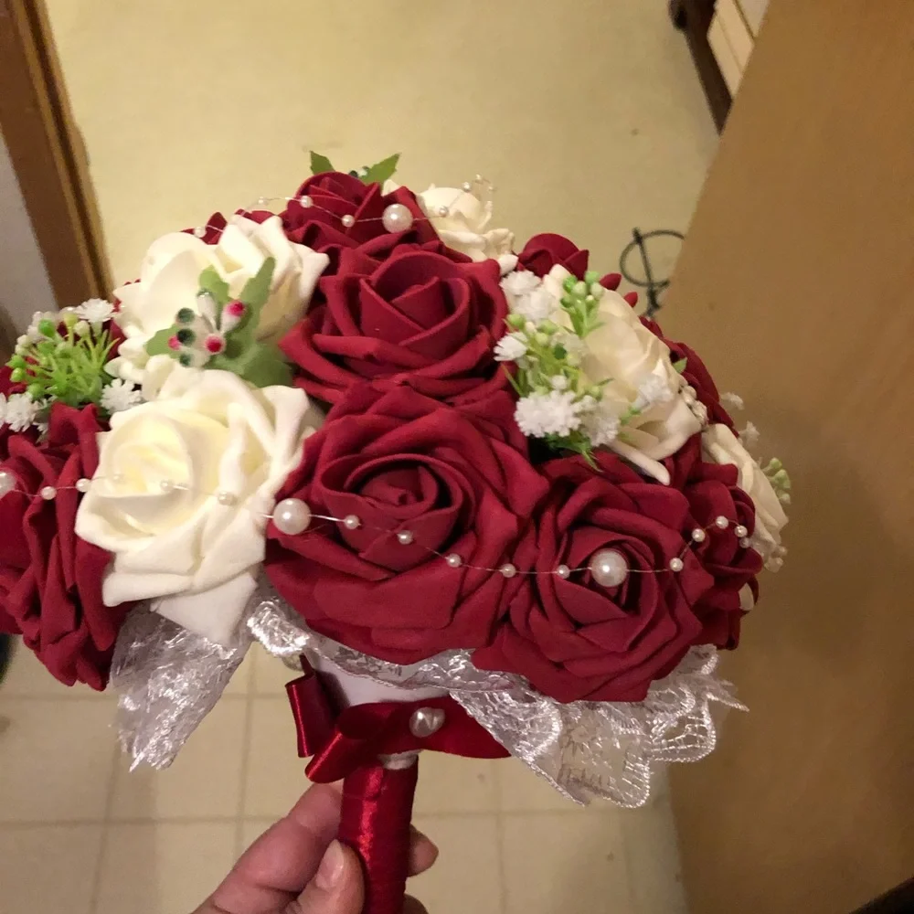 Red and White Artificial Wedding Bouquet - Picture 4 of 4